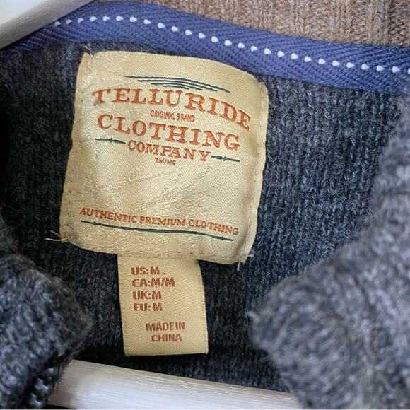 Telluride Clothing Fair-Isle Full Zip Cardigan Wool Blend Charcoal Gray Medium - Picture 10 of 13